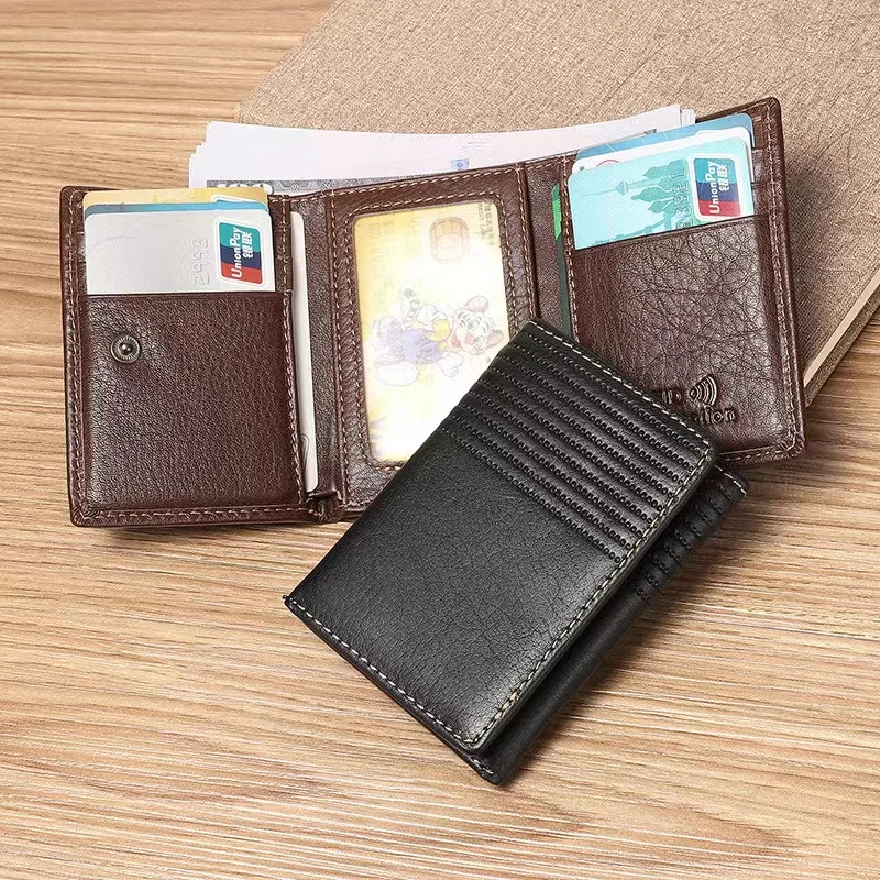 Genuine Leather Wallet Ultra-thin Fold Unisex Purse Credit ID Business Bank Purse Handmade Simple High Quality Handbag