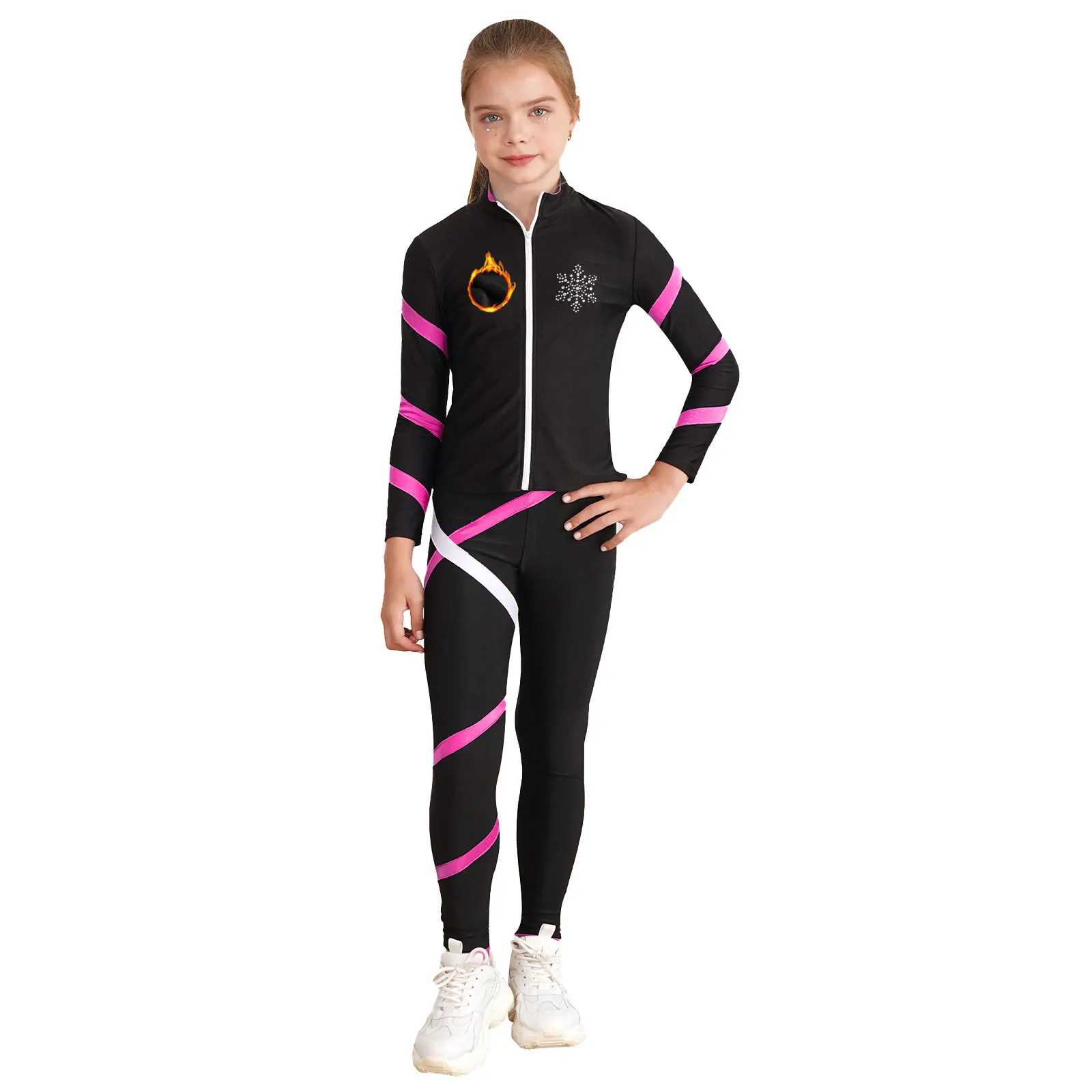 Dziecięce dziewczęce gimnastyka łyżwiarstwo figurowe strój sportowy z długimi rękawami kurtka z zamkiem błyskawicznym z kamizelką legginsy trening joga dres fitness — zdjęcie 4