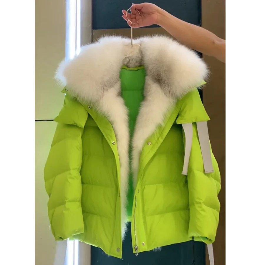 CNEGOVIK 2023 Women\'s Down Jacket With Fur Fox Jacket With Real Fur Down Coat Women Natural Fox Fur Collar Winter Goose Feather