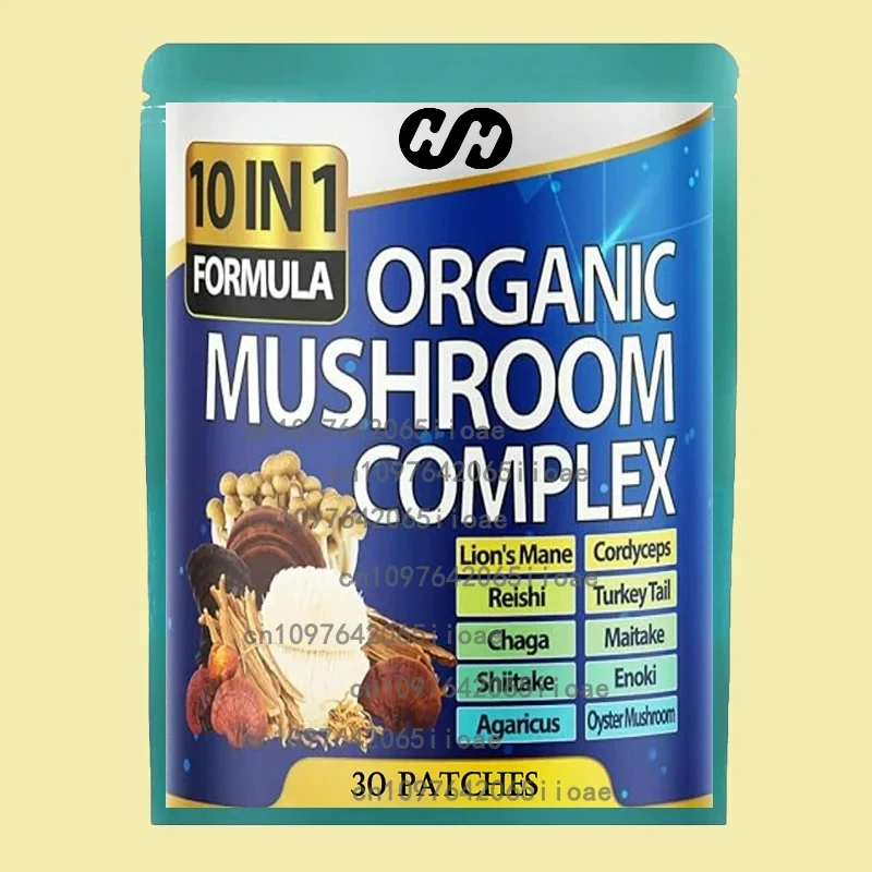 

30 пластырей 10 в 1, переплетные пластыри с грибным слоем, лев, рейши и кордицепс для памяти, естественная энергия, снятие стресса