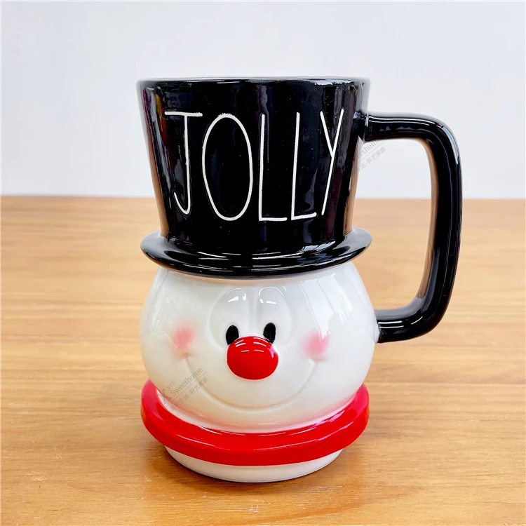 

Christmas Snowman Mug Cute Ceramic Coffee Cup with Jolly Hat Design Holiday Hot Chocolate Mug for Winter Gift or Home Décor