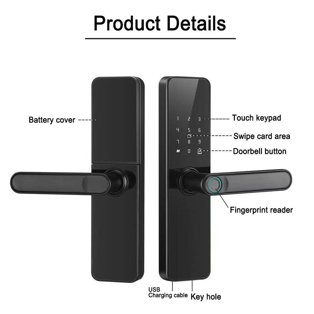 Cerradura inteligente con WiFi para puerta delantera, dispositivo de desbloqueo remoto con aplicación Smart Life, huella dactilar, con WiFi integrado