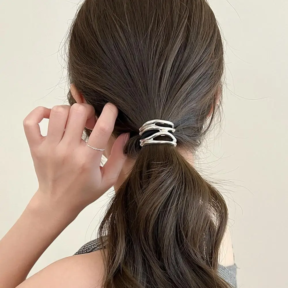 Metal Decor Hair Tie Ponytail Hair Cuff Elastic Headband Women Geometric Design Black Hair Rope Hairband Hairs Accessories 머리끈