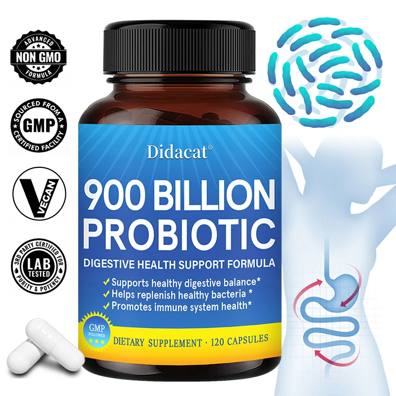 Daily Gut Probiotic Capsules 900 Billion CFU, Balances Gut Flora, Eases Digestive Discomfort & Supports Immune Wellness