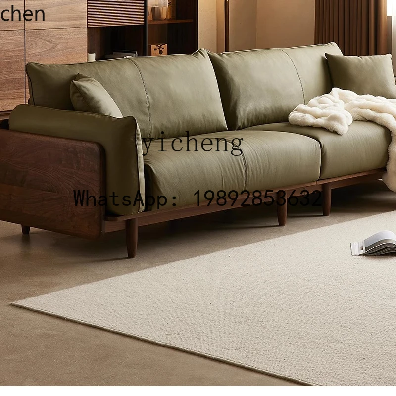 PYH walnut sofa fabric solid wood retro apartment living room leather sofa log