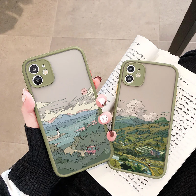 Cartoon Anime Scene Hand Drawn Phone Cases For IPhone 8 7 Plus SE2 11 12 13 14 15 16 Pro Max Mini XR X XS Hard Shockproof Covers