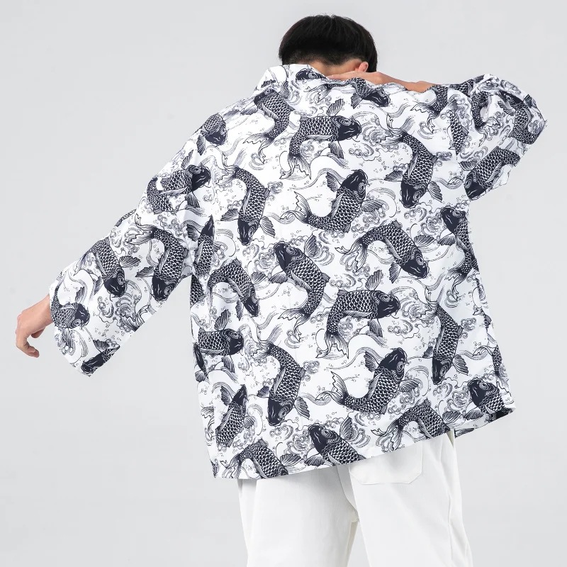 

Summer Japanese Retro Harajuku Sle Sun Protection Clothing f Sve Open Cardigan Worn as a Robe Kimono ex Ethnic Sle