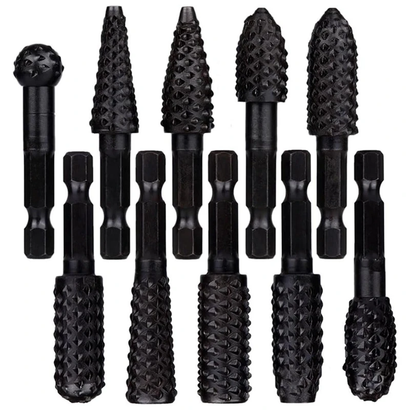 10Pcs Rotary Rasp File Set 1/4 Inch Hex Shank Rotary Burrs For Wood Carving Durable Easy To Use