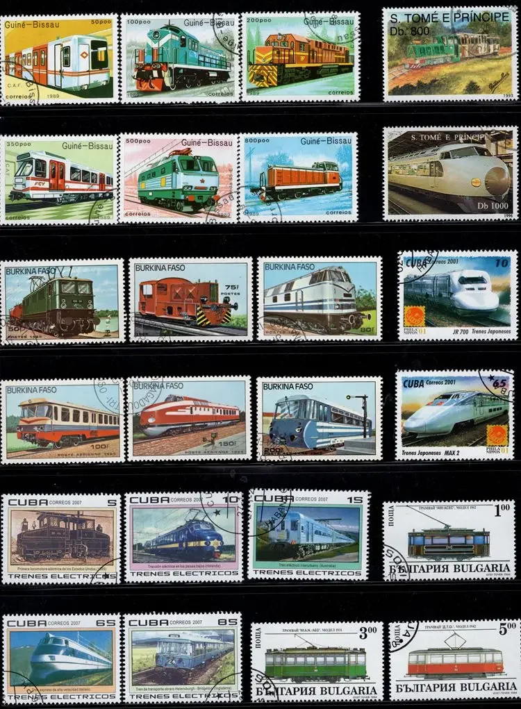 50Pcs/Lot Electric Train Stamp Topic All Different From Many Countries NO Repeat Postage Stamps with Post Mark for Collecting