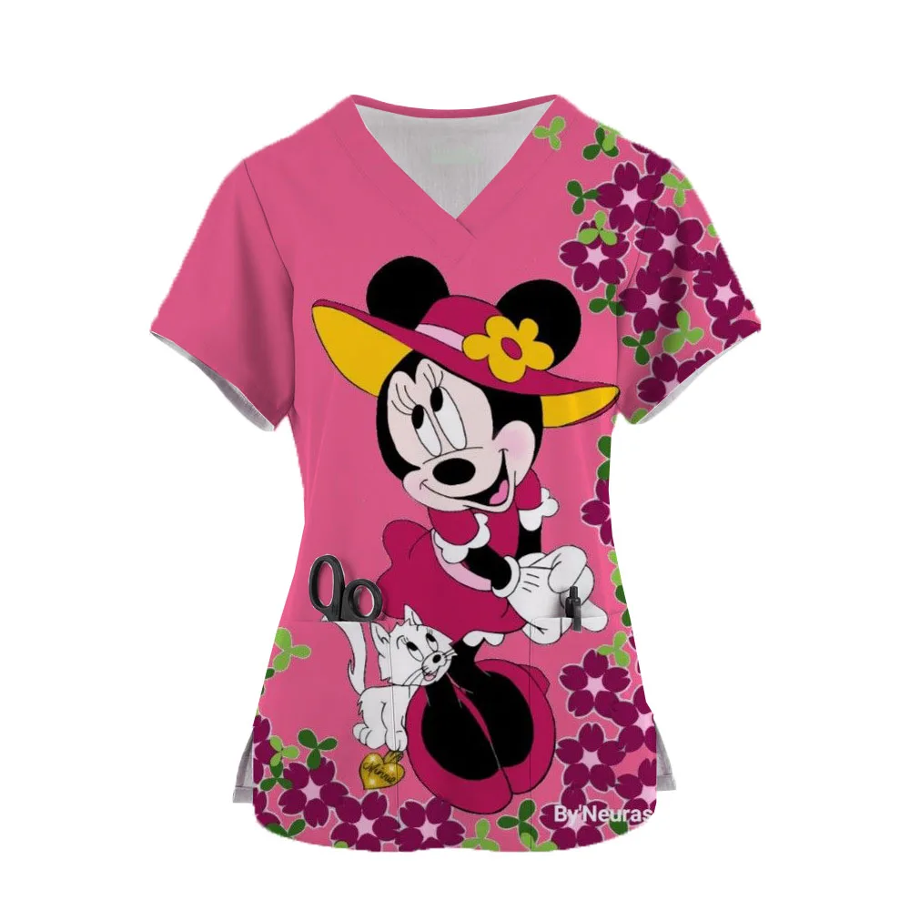 Nurse Uniform Women Short Sleeve Mickey Mouse Working Uniform Pocket Blouse Scrubs Tops Nursing Medical Uniforms Accessories