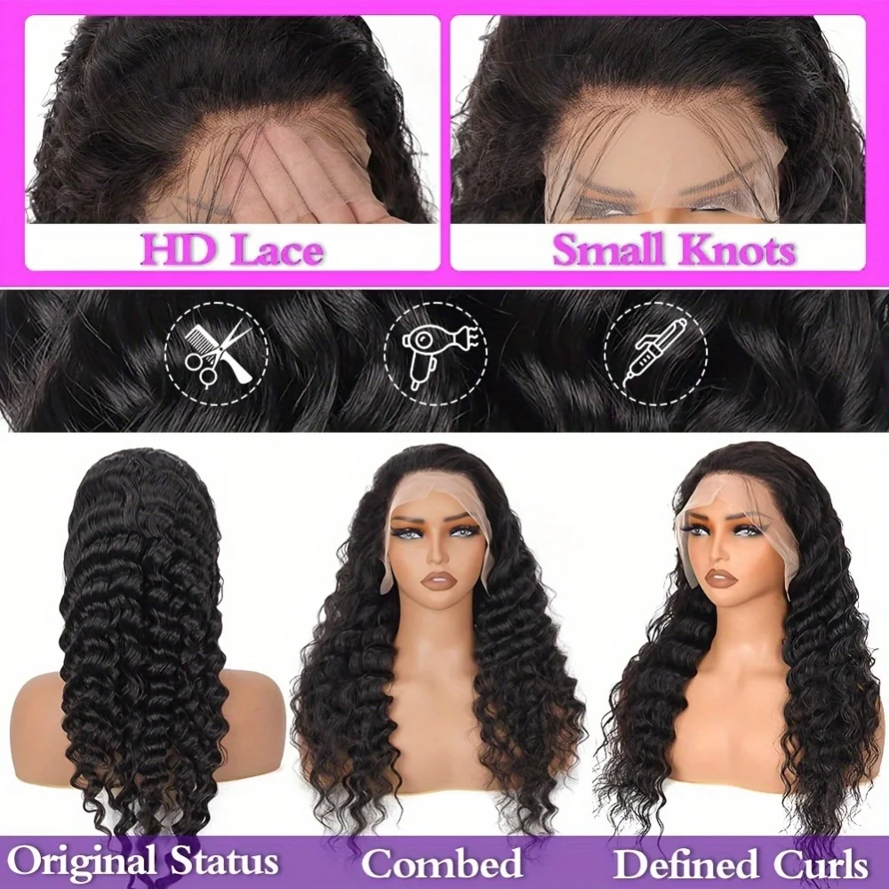 13x4 Burmese Curly Deep Wave Curly Human Hair Wig Glueless Wet and Wavy Lace Fr… - Image 6