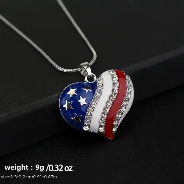 1pc Popular Charms Enamel Red White Blue Heart-shaped Patriotic Independence Day Pendant Necklace 1 Dollar Items Jewelry