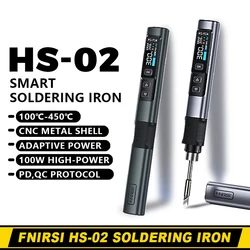 FNIRSI HS-02 납땜 다리미, 스마트 슬립 IPS 컬러 디스플레이 화면, 100-450 ℃ 납땜 재작업 스테이션, PD100W 휴대용 수리 도구