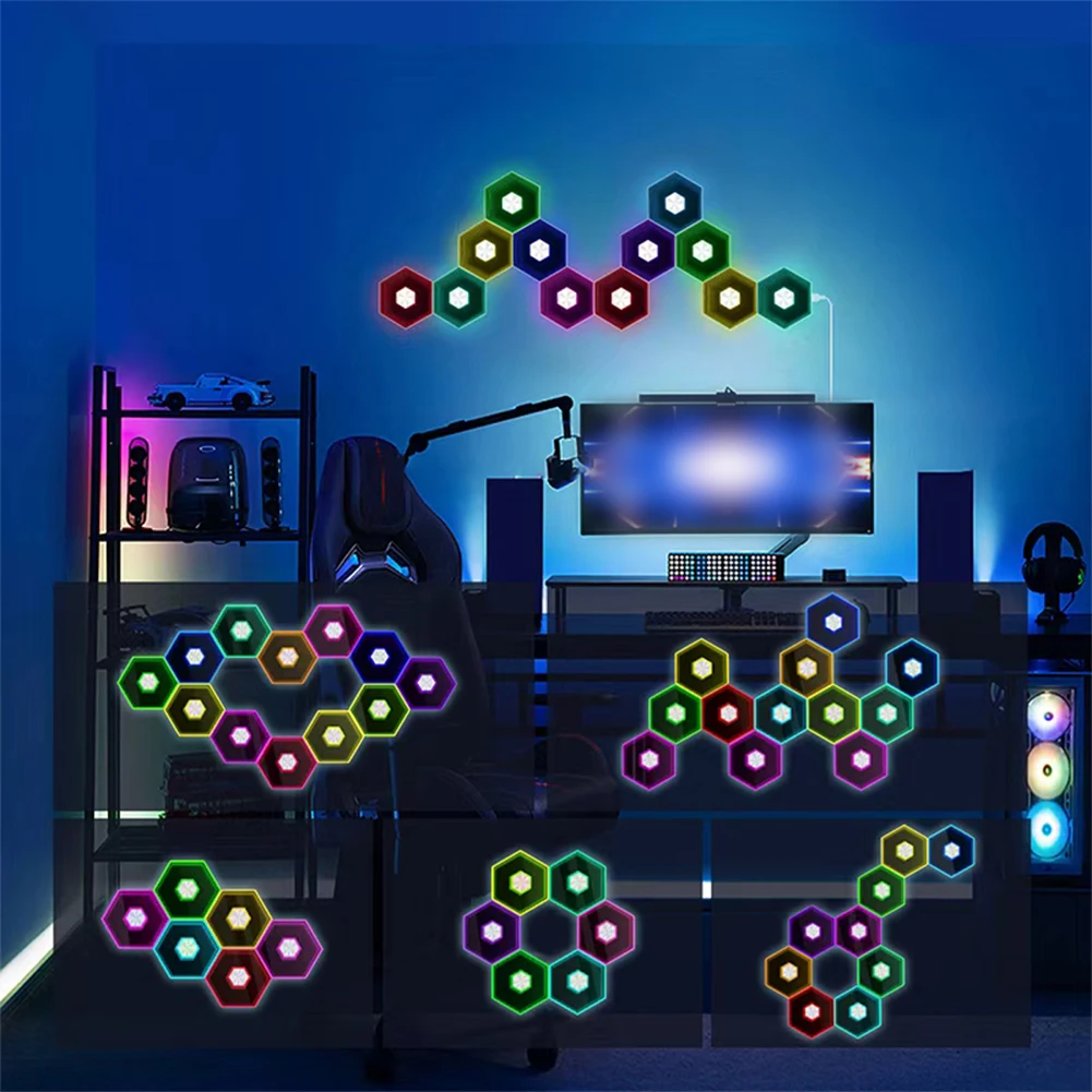 Versatile Control RGB Hexagon Lights  Modular Panels Interactive Music 16M Colors Control Photography For-Lighting Fixtures Part