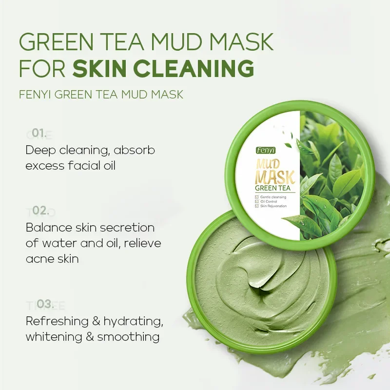 Green Tea Mud Mask 100g Deep Cleanse Refine Pores Oil Control Hydrate Brighten Facial Skincare For All Skin Types