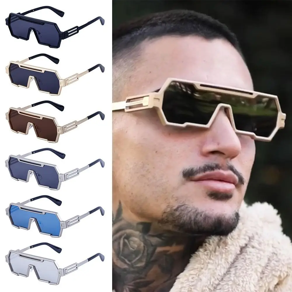 

Punk Steampunk Sunglasses Retro Metal UV400 Protection Shades Big Frame One-Piece Sun Glasses for Men