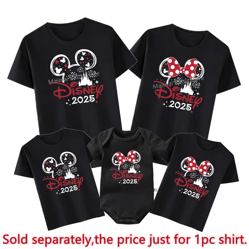 2025 Disney Trip Mickey Minnie Mouse Family Matching Shirts Cotton Dad Mom Bro Sis Kids T Shirt Baby Rompers Matching Clothes