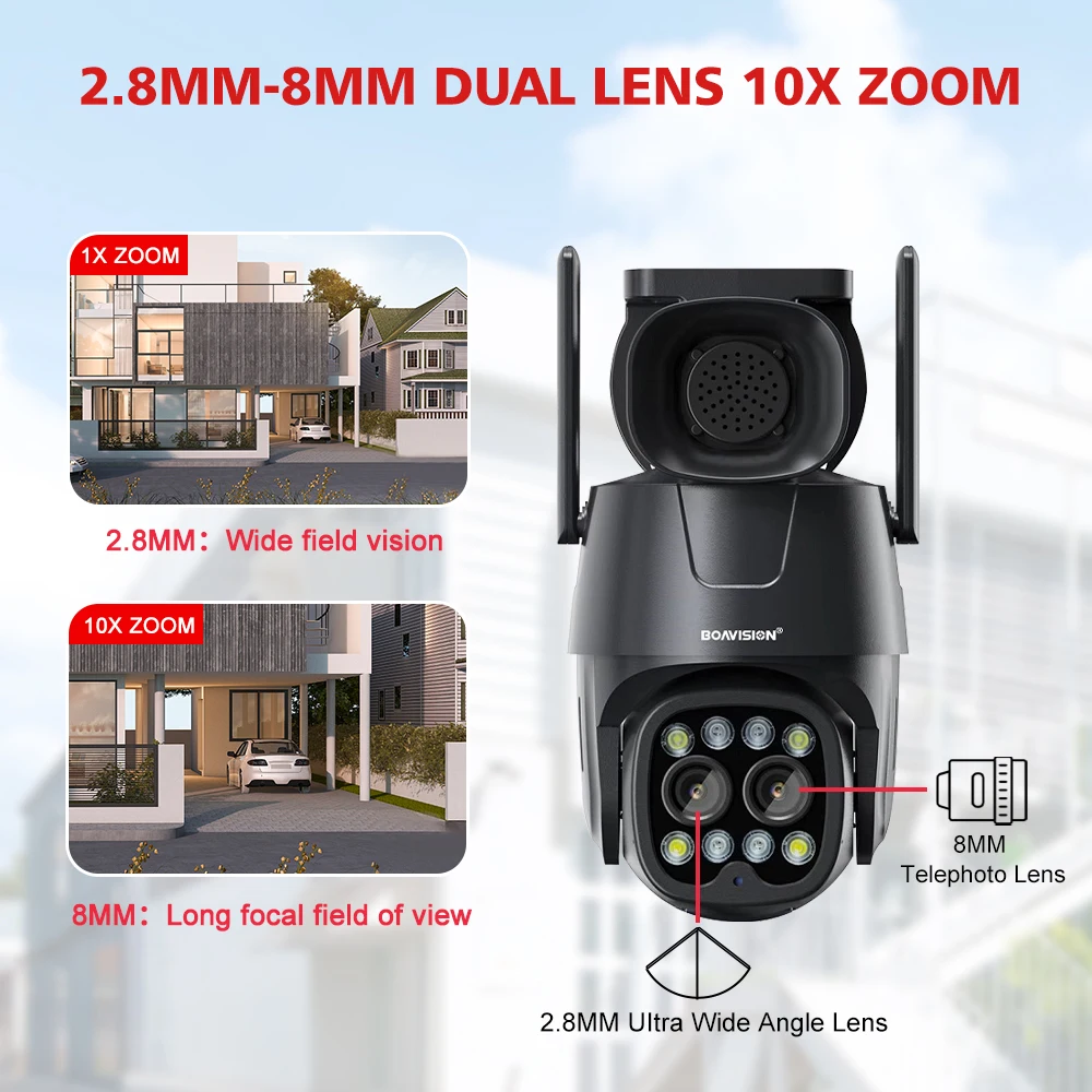 Kamera IP Wifi/4G Sim Card PTZ 4MP 8MP Dual Lens 2.8mm-8mm 10X Zoom Outdoor AI Human Tracking Color Night Vision Security Cam