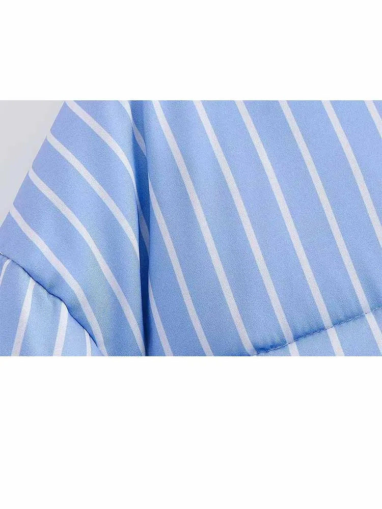 HH 여성 겨울 패션 긴 소매 스탠드 칼라 블루 앤 화이트 스트라이프 장식 코튼 코트 여성 캐주얼 따뜻한 재킷