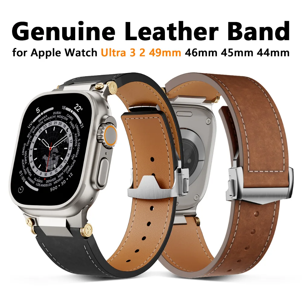 

Кожаный ремешок Crazy Horse для Apple Watch Ultra 3 2 49 мм 46 мм 44 мм 45 мм Элегантный ремешок для браслета Iwatch 11 10 9 8 7 6 5 4 Se3