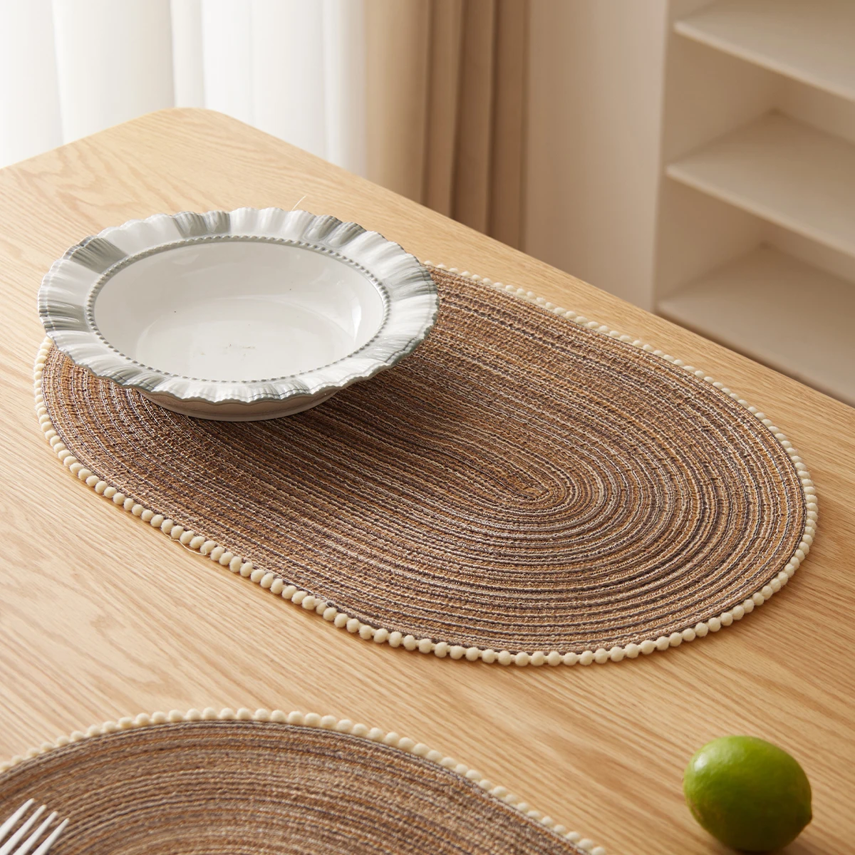 Decorative Home Hotel Oval Braided Placemats Set of 4 Woven 12x18 Inch Non Slip Washable Heat Resistant Place Mats Round