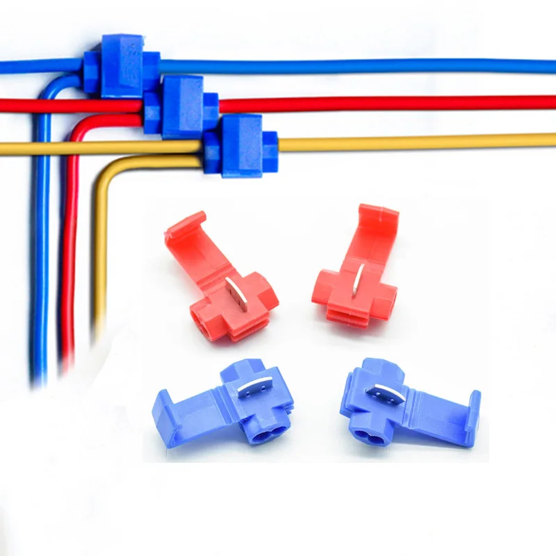 20pcs/50pcs 2 Pin T Shape Wire Cable Connectors Terminals Crimp Scotch Lock Quick Splice Electrical Car Audio Kit Tool Red Blue