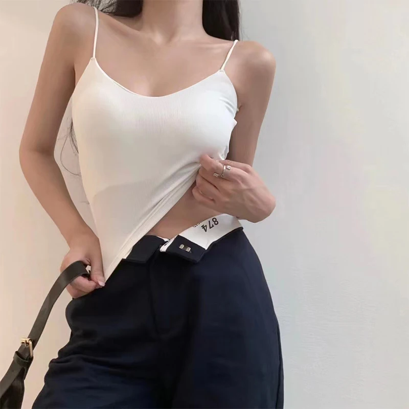 Women Summer Crop Top Sling Tube Top Sexy Bra Seamless Ice Silk Sleeveless Tank Tops With Cups Black White Backless Camisole