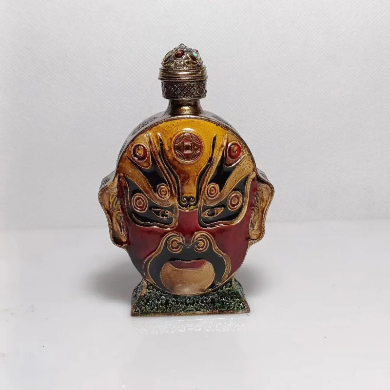 

Antique Miscellaneous Crafts Imitation Ancient Tibetan Silver Inlaid Face Mask Snuff Bottle Vintage Snuff Bottle Ornament