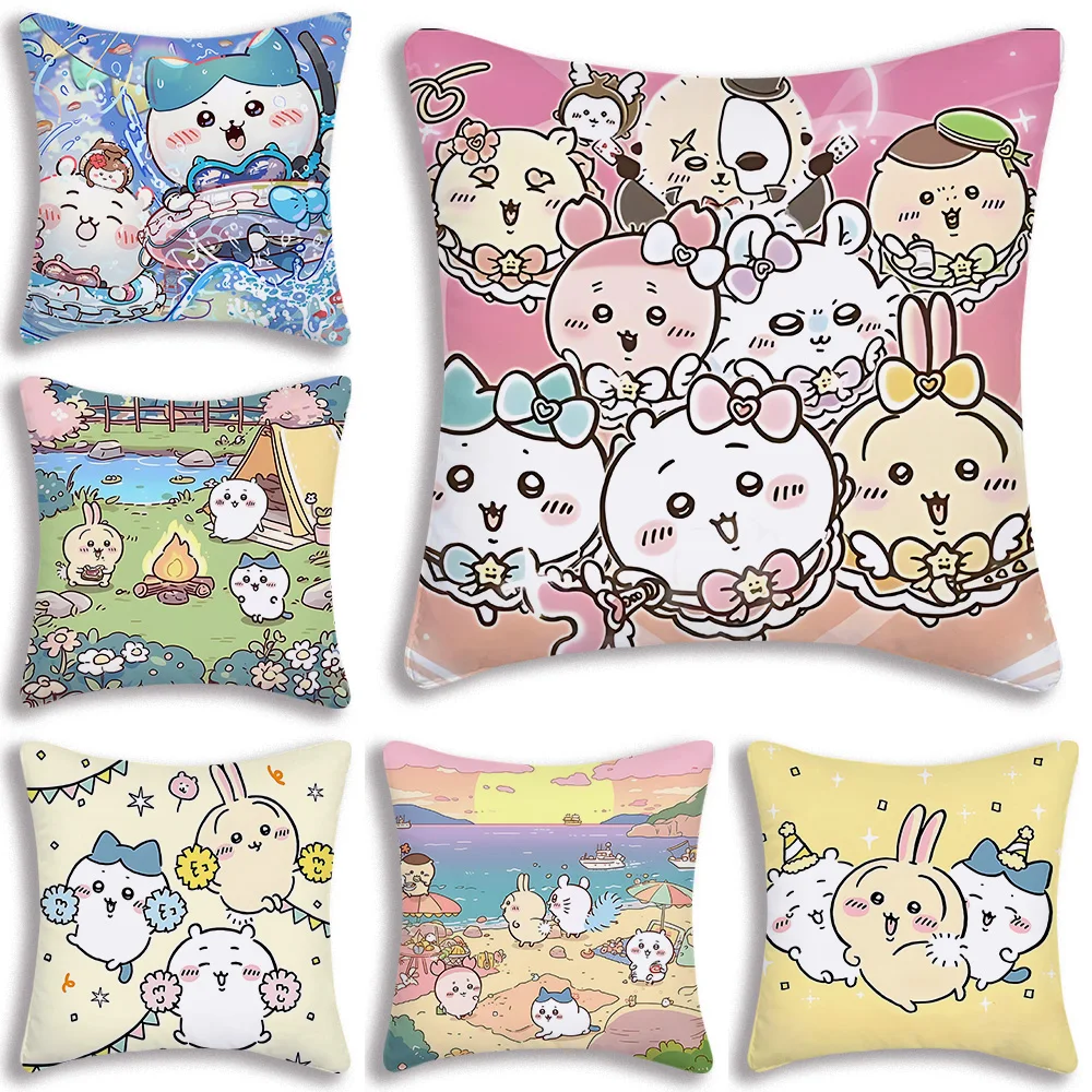 Cute cartoon Pillow Covers Cartoon Sofa Decorative Home Double-sided Printing Short Plush Cute Cushion Cover C-ChiikawaS