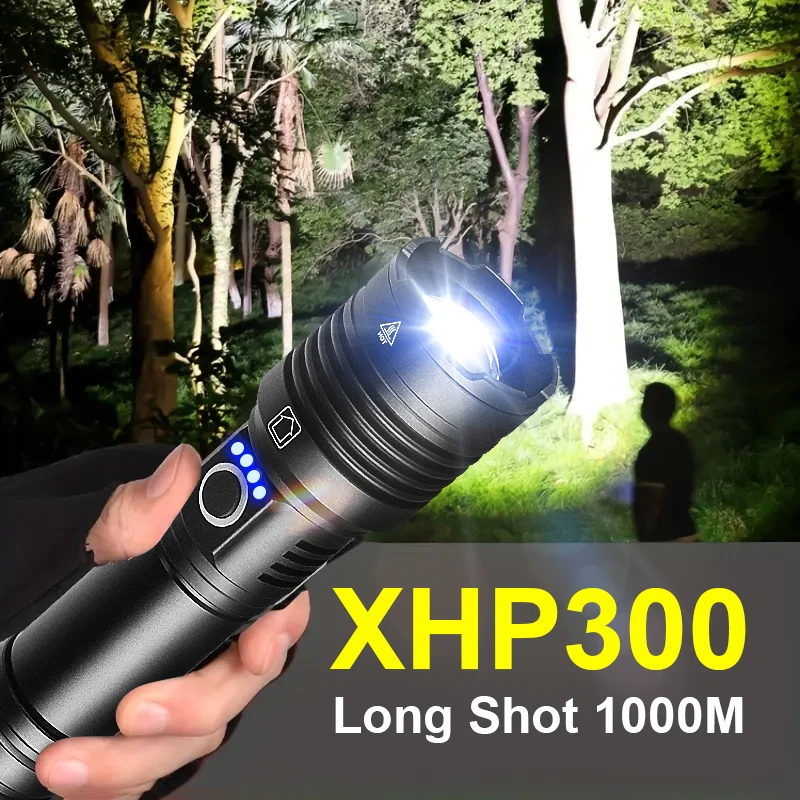 

Ультра мощный светодиодный фонарик, мощный перезаряжаемый фонарь XHP300, супер яркий дальний свет, тактический фонарь для кемпинга