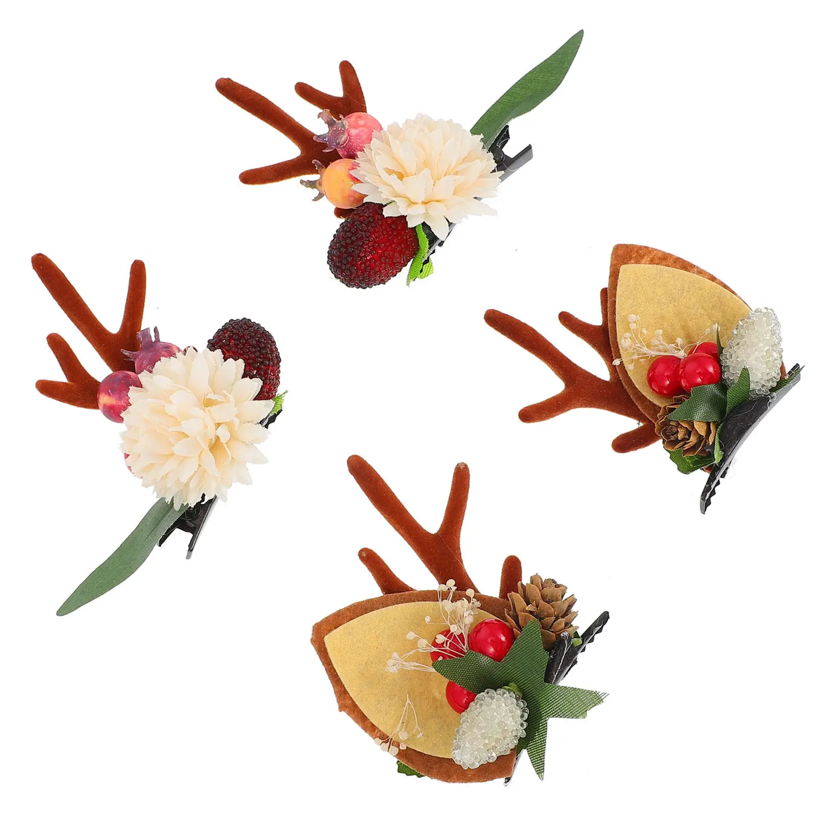 

2 Pairs Xmas Antler Hair Barrettes Delicate Christmas Hairpins Hair Decorations for Holiday Parties Weddings New Year