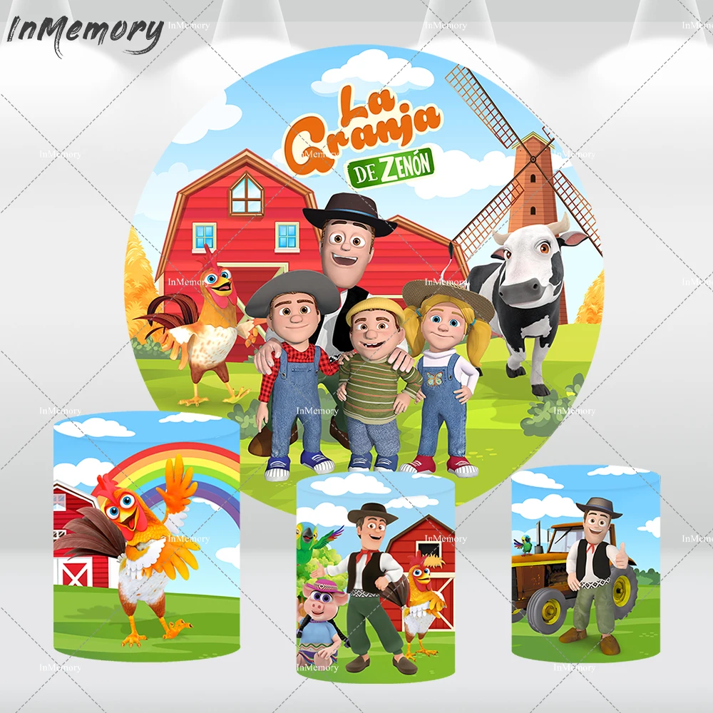 Zenon Farm Party Versiering Voor Kinderen Verjaardag Ronde Cirkel Achtergrond Cover Rode Schuur Boerderij Dier Baby Shower Photobooth Achtergrond
