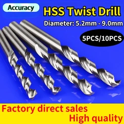 Juego de brocas de acero de alta velocidad HSS, herramientas eléctricas de alta calidad, 5,2mm-9,0mm, 5 piezas/10 piezas, gran oferta