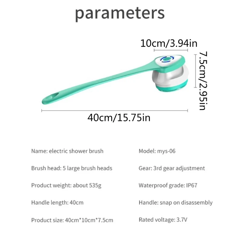 Escova de banho elétrica escova de chuveiro elétrica escova de limpeza do corpo escova longa alça design abs material para chuveiros de banho 27rb