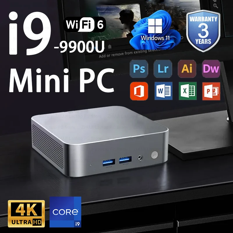 

2026 NEW Core i9 9900U Mini PC Windows 11 UHD Graphics 16GB LPDDR4 1TB 2TB M.2 SSD WiFi 6 BT5.2 Desktop PC Office Computer