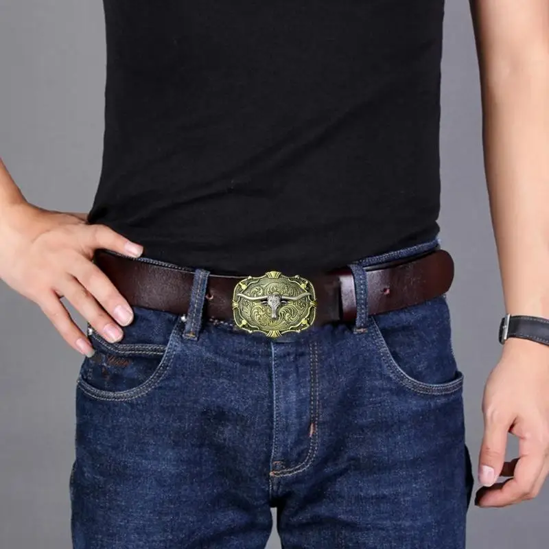 652F Cowboy Belt Buckle for Men Vintage Metal Engravings Replacement Belt Buckle