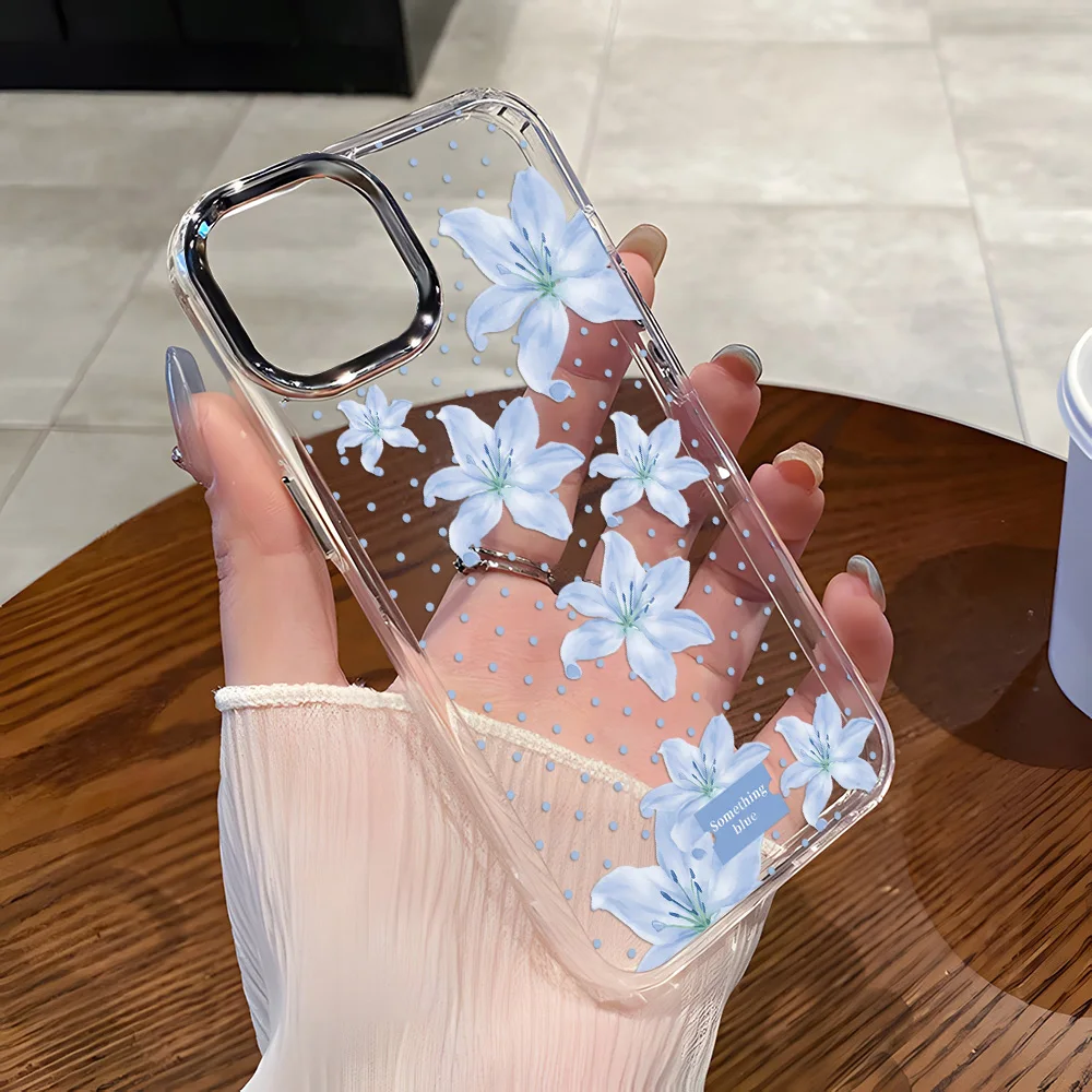 Blue Flower TPU Phone Case For Samsung Galaxy S26 Ultra S25 Ultra S26 S23 FE S24Ultra Capinha Caha Soft Cover Funda Transparent