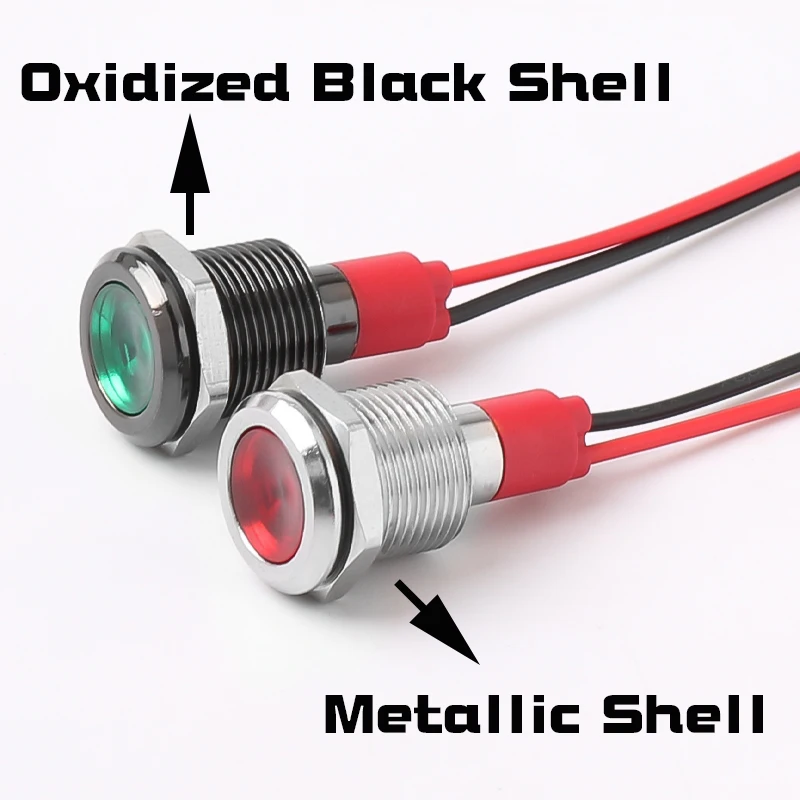 6/8/10/12mm Metal LED Warning Indicator Light IP65 Waterproof Signal Lamp Pilot 3V 5V 12V 220V Oxide Black With Wires Red Blue