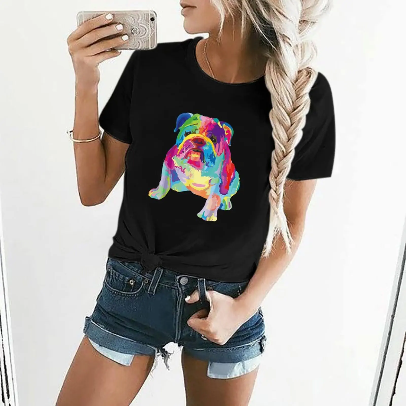 Dog Lover Gifts Womens Colorful Cool English Bulldog T Shirt Graphic Shirt Casual Short Sleeved Female Tee T-Shirt Size S-4XL