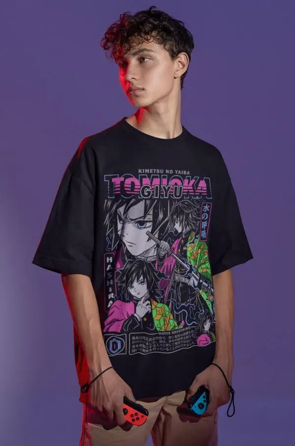 Giyu Tomioka T-shirt Demon Slayer Kimetsu No Yaiba Anime Camicia Taglia Tutte le taglie