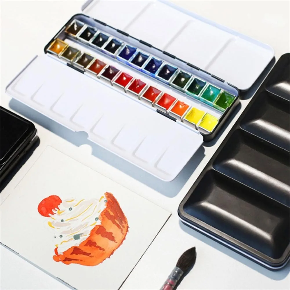 14pcs/24pcs/6pcs Full/Half Empty Pan for Watercolor Paint Grid Pans Acrylic Oil Paints Paint Box Art Drawing Supplies