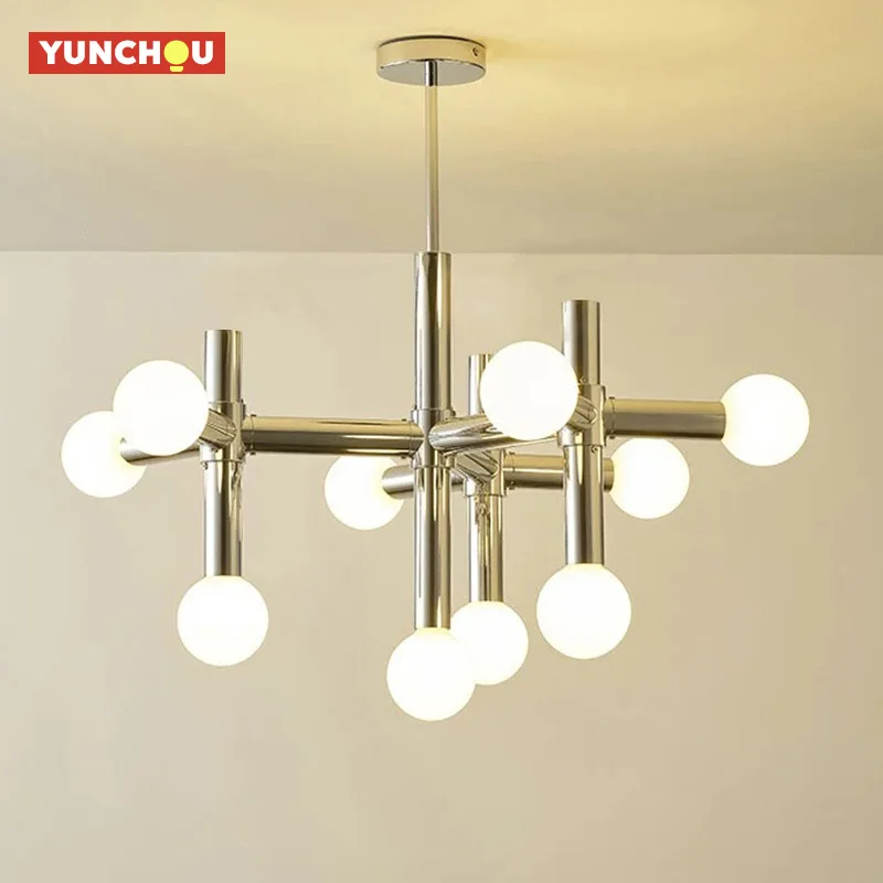 

Подвесной светильник Bauhaus из стекла и хрома, трубчатый, в стиле середины века, светодиодная люстра для гостиной, столовой, кухни, бара, магазина