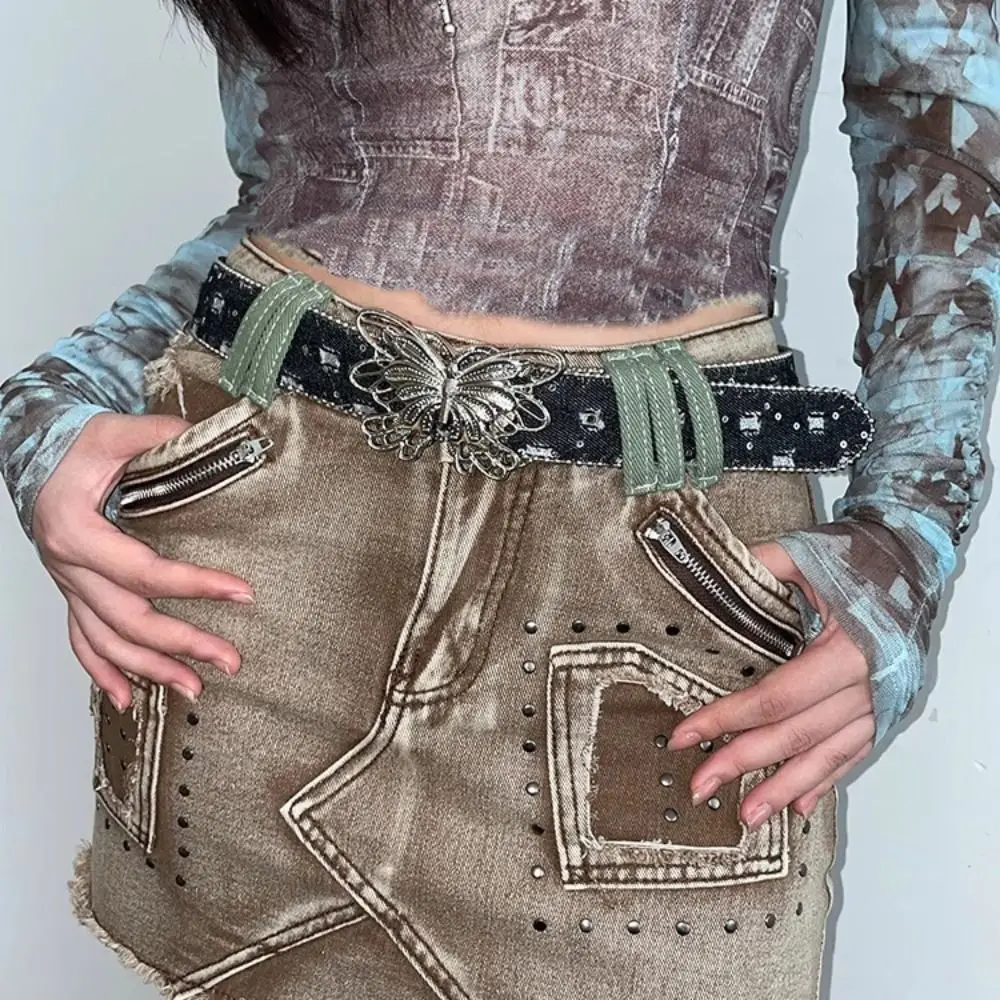 الحلو فراشة مشبك حزام الخصر حجر الراين مشبك معدني Y2k حزام الجينز السراويل خمر حزام الخصر المرأة الزخرفية يوميا #4