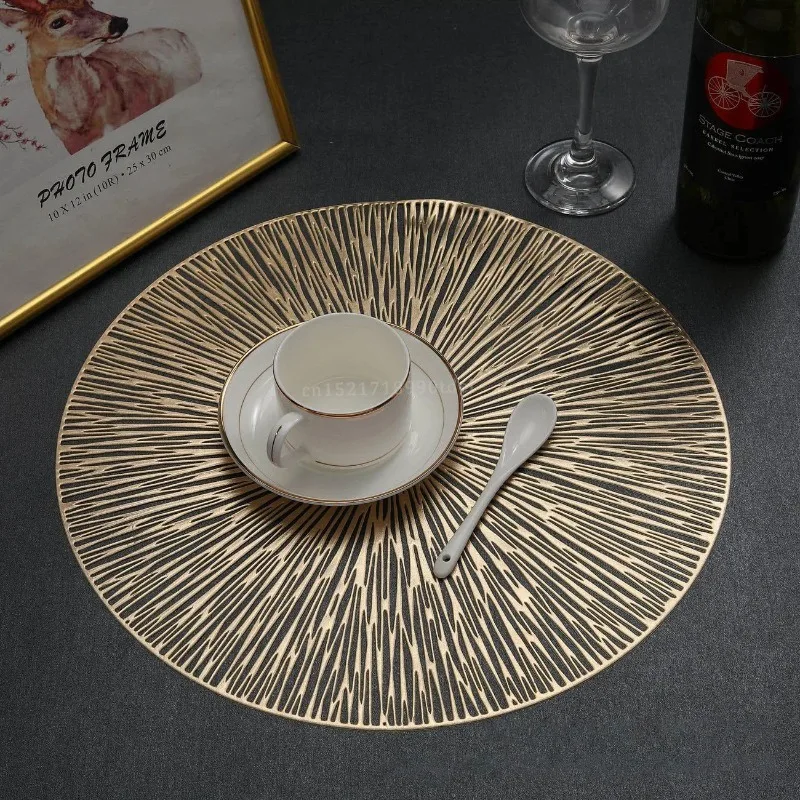 Round Placemats Gold Metallic Vinyl Placemats 15in ,Easy Clean Wipeable Non-Slip Stain Heat Resistant Table Place Mats