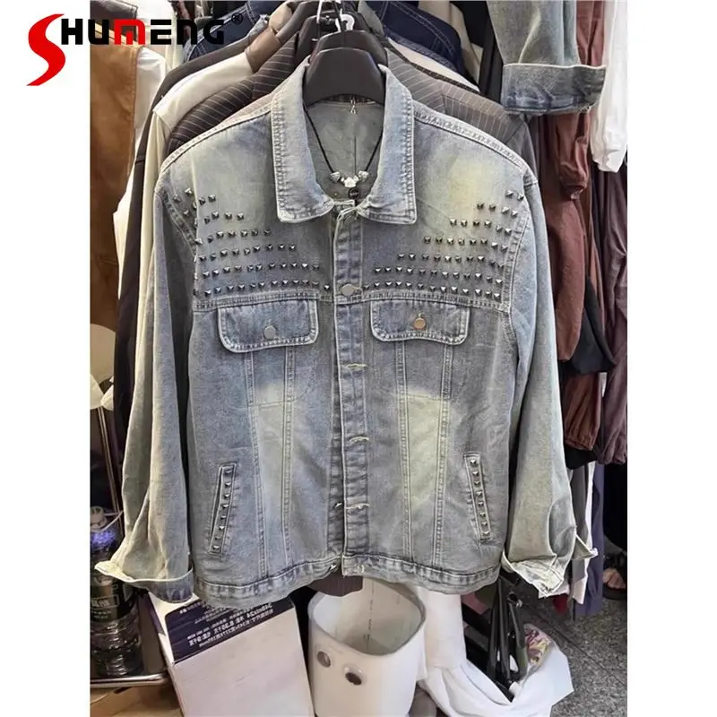 

Men's 2025 Spring Autumn Design Loose Jackets American Style Retro Fashion Rivet Denim Jackets Male Handsome Stylish Denim Coats