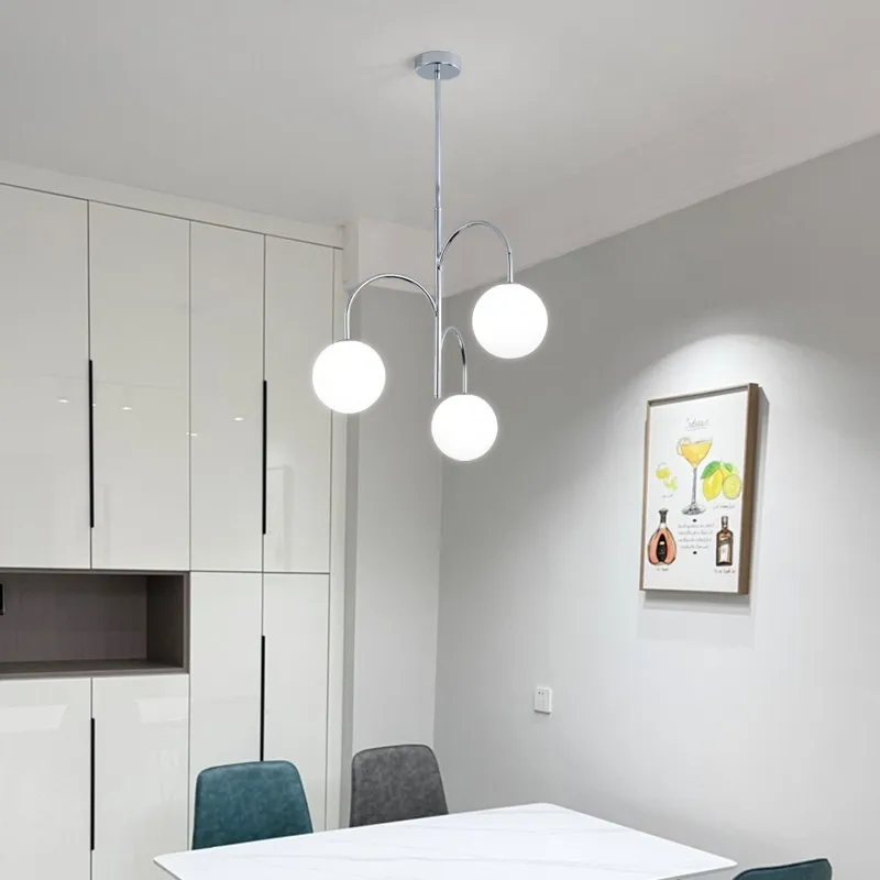 

Scandinavia Glass Ball Chandelier Chrome Pendant Light Ceiling Mounting Suspension Lamp with Hanging Rod or Cable