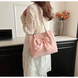 Schattige Strik Schoudertas Balletstijl Effen Kleur Handtas Vlecht Riem Onderarmtas