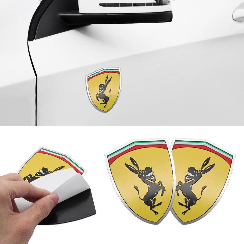 1 adet 3D araba Styling Metal Sticker araba logosu Ferrari eşek rozet amblem Dekoration çıkartmalar Ferrari araçları oto aksesuarları için