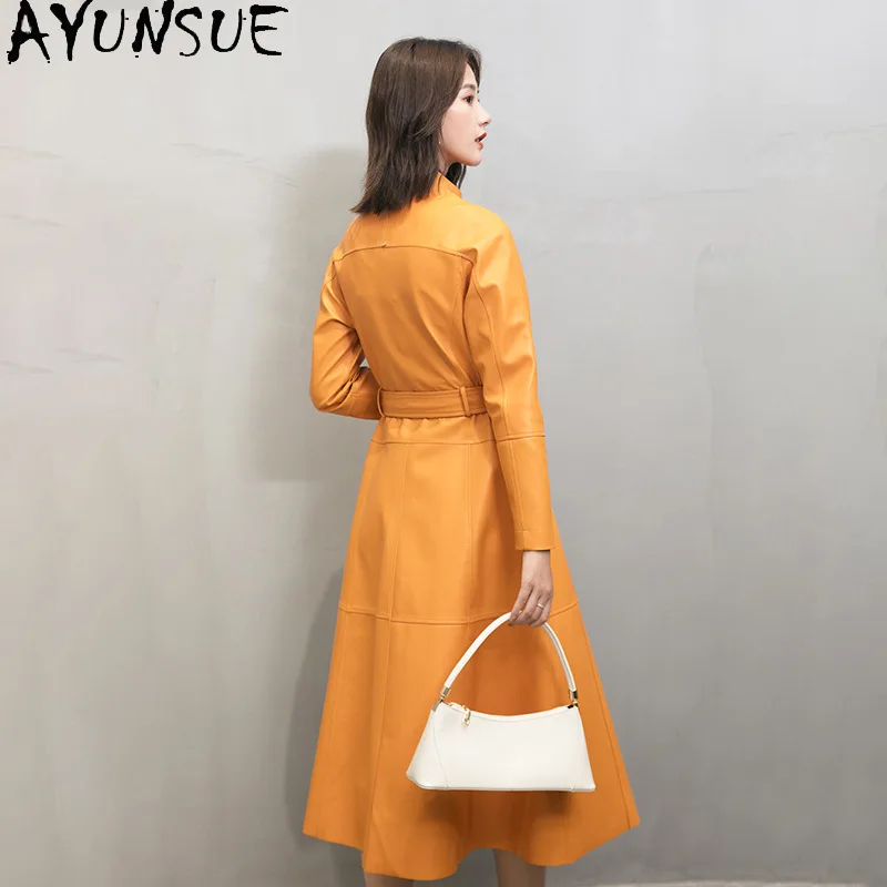 AYUNSUE Giacca in vera pelle di pecora naturale Donna 2025 X- Trench lungo Giacche da donna Abiti autunnali Jaqueta De Couro