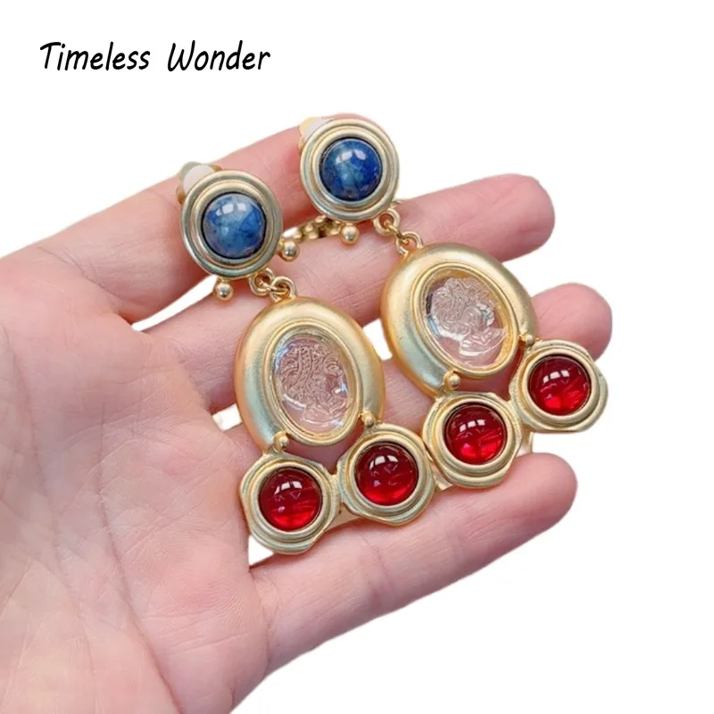 

Timeless Wonder Fancy Glass Geo Clip on Earrings for Women Designer Jewelry Luxury Runway Sweetheart Gift Gal Top Rare 3327